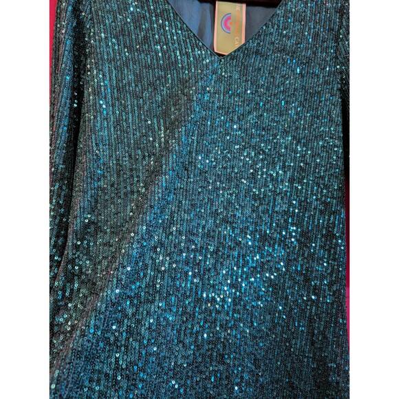 Teal Green Sequin Stretch Cocktail Club Mid Thigh Length Dress Lulus L - Picture 4 of 5